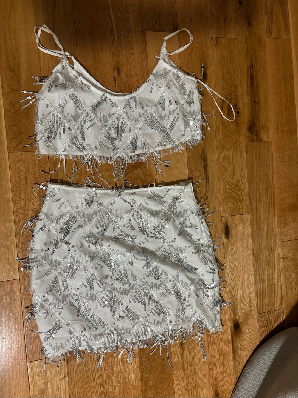 White Sequin Fringe Mini Skirt - Women's